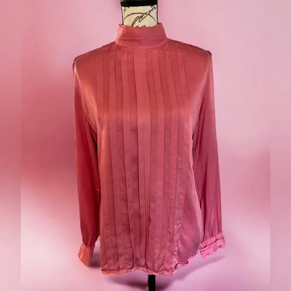 Vintage 100% Silk Jason Prescott Pink Blouse long sleeve button down Large - Picture 3 of 14